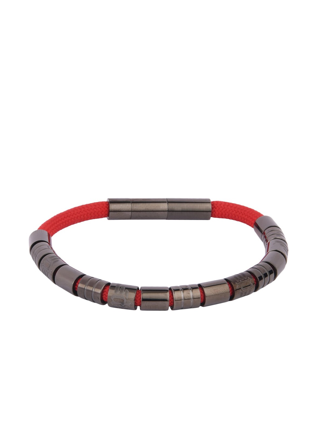 

Police Men Silver-Toned & Red Bracelet