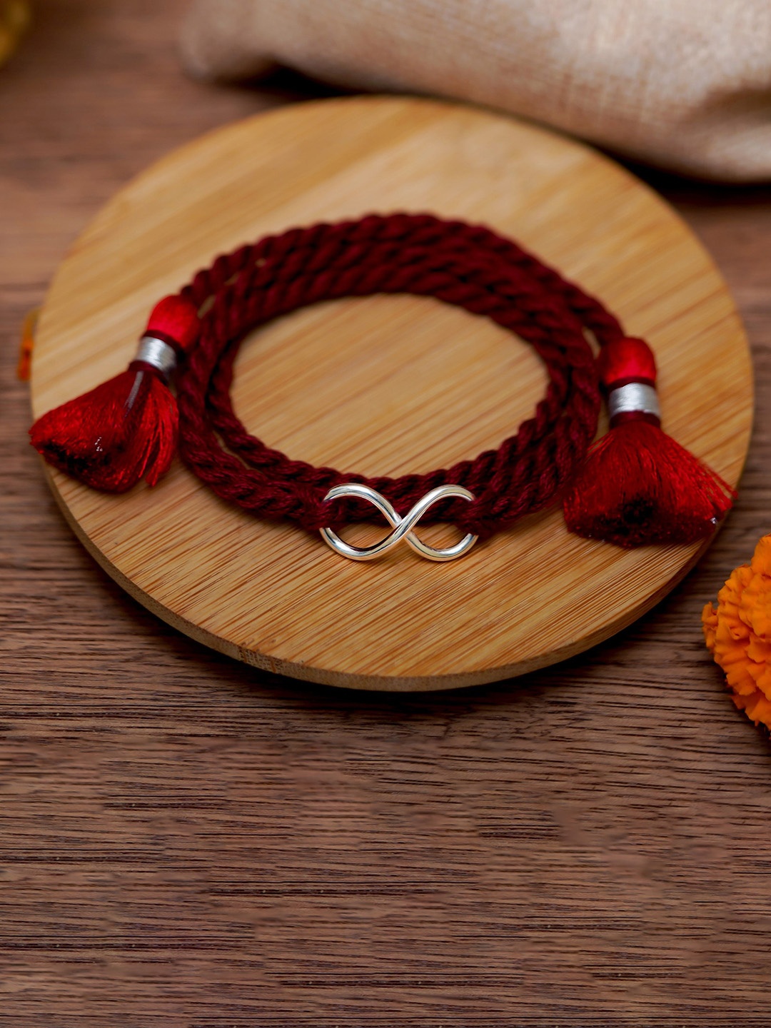 

Meenakari Heritage Jewellery Men Red 92.5 Sterling Silver Infinity Wrap Around Rakhi
