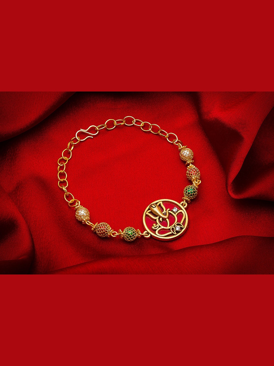 

Aadita Men Gold -Toned Red & Green Beaded Bracelet Style Rakhi