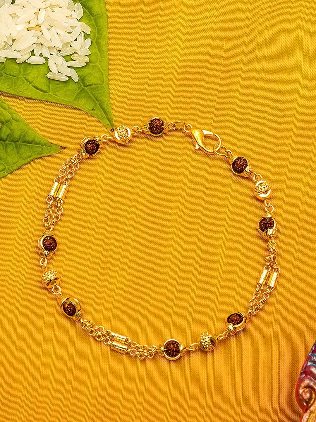 

aadita Men Gold-Toned Bracelet Handmade Rakhi With Roli cahwal