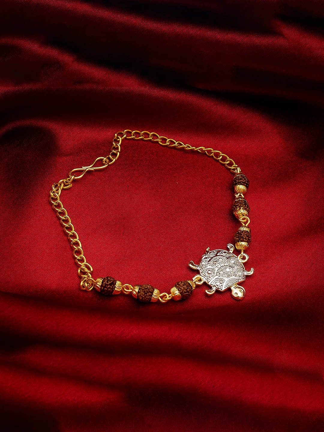aadita Men Gold Toned Rudraksha-Studded Bracelet Style Handmade Rakhi