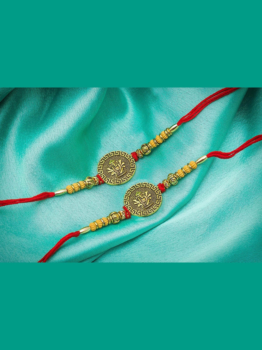 

aadita Men Set of 2 Gold-Toned Bhaiaya Bhabhi Handmade Rakhi