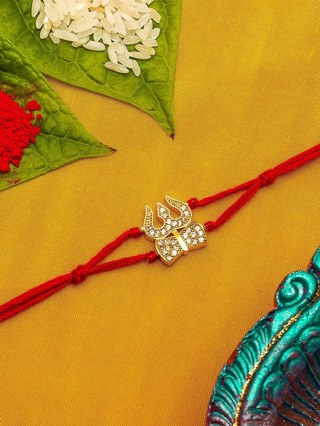 

Aadita Men Red & Gold-Toned Stone-Studded String Handmade Rakhi