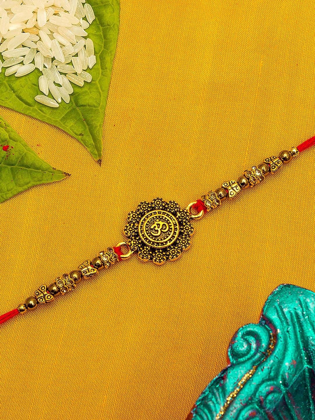 

Aadita Men Gold-Toned Stone String Handmade Rakhi