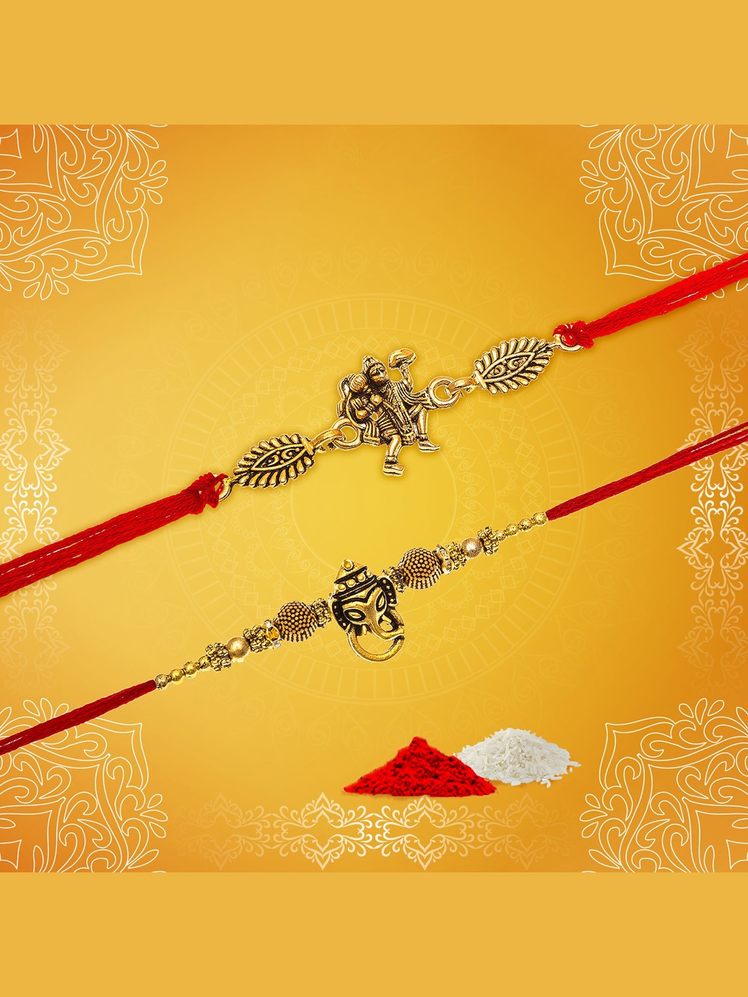 

Aadita Men Set Of 2 Beaded Bhaiaya Bhabhi Handmade Rakhi, Gold