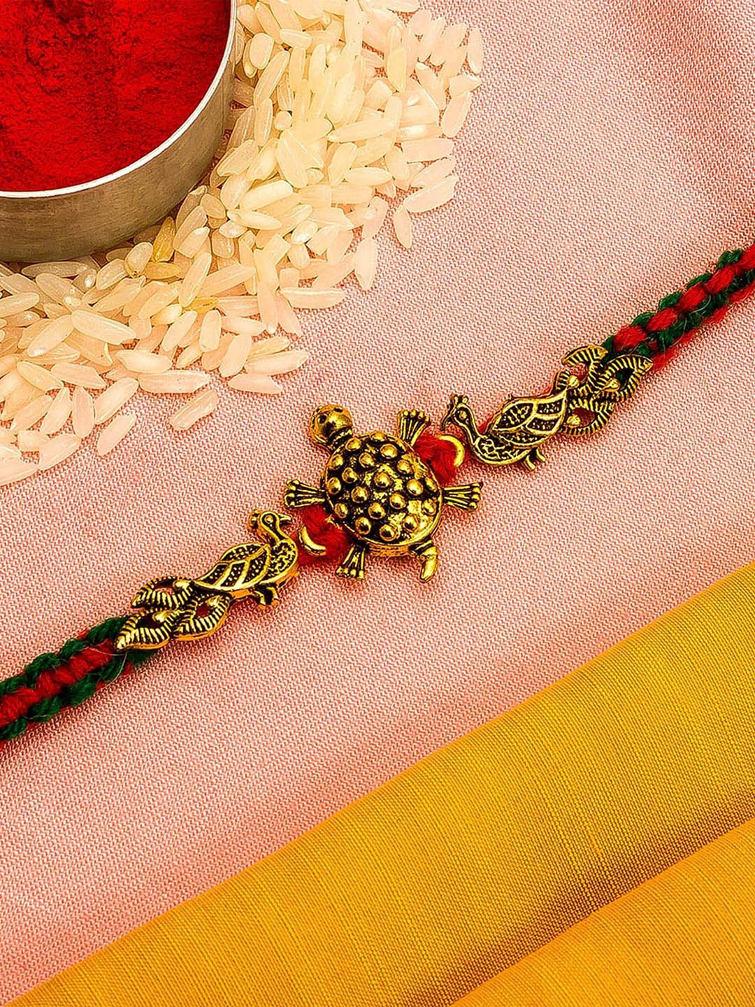 

aadita Men Gold-Toned Stones String Handmade Rakhi
