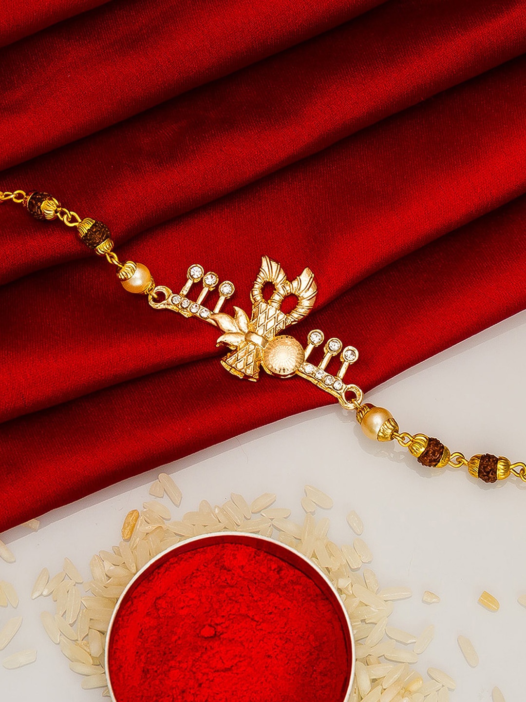 

Aadita Red & Gold-Toned Stone-Studded Bracelet Rakhi