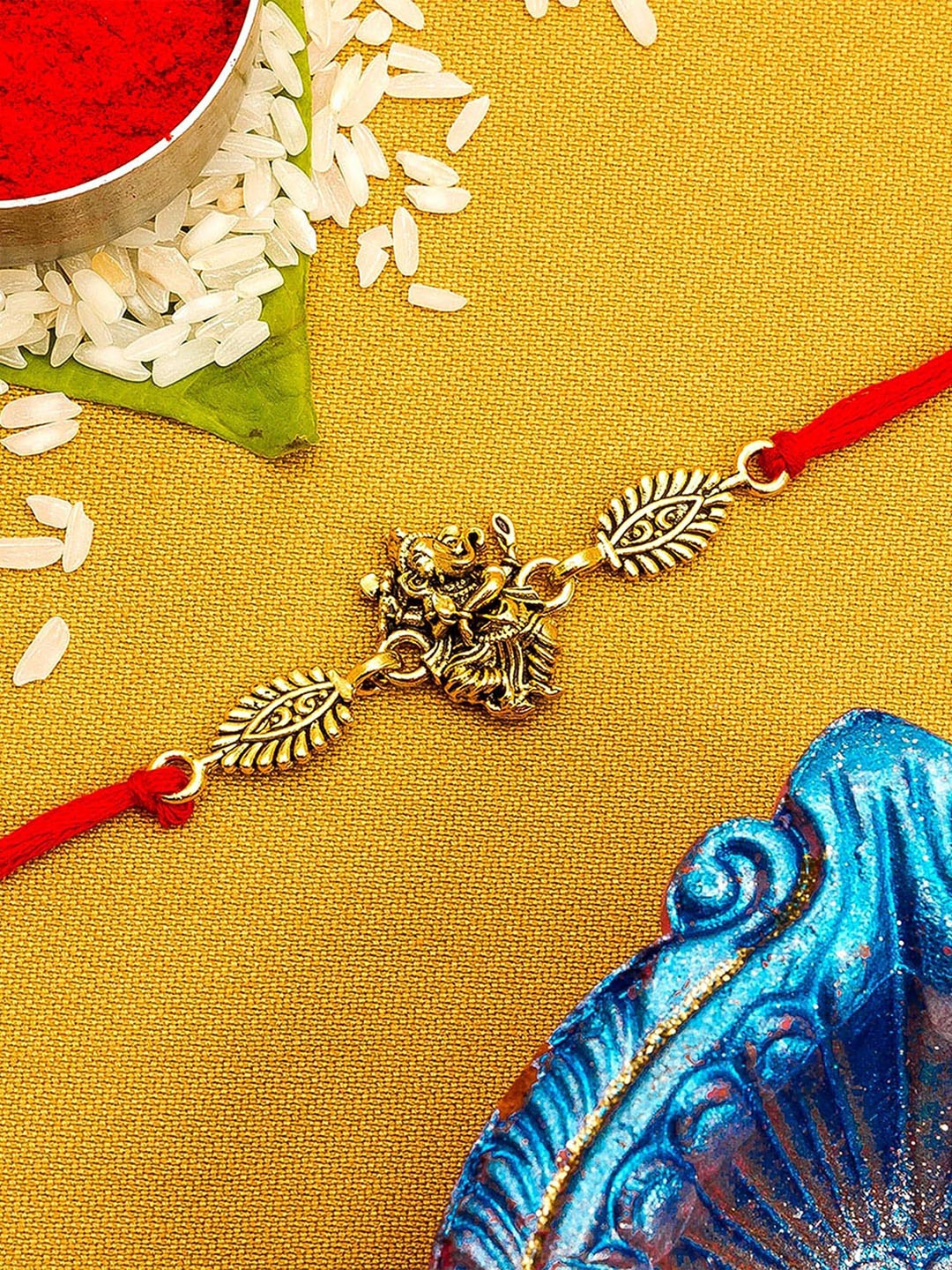 

aadita Men Gold Toned & Red Beaded Handmade Rakhi