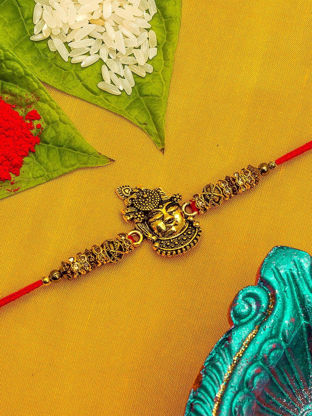 

Aadita Men Red & Gold-Toned Stones String Handmade Rakhi