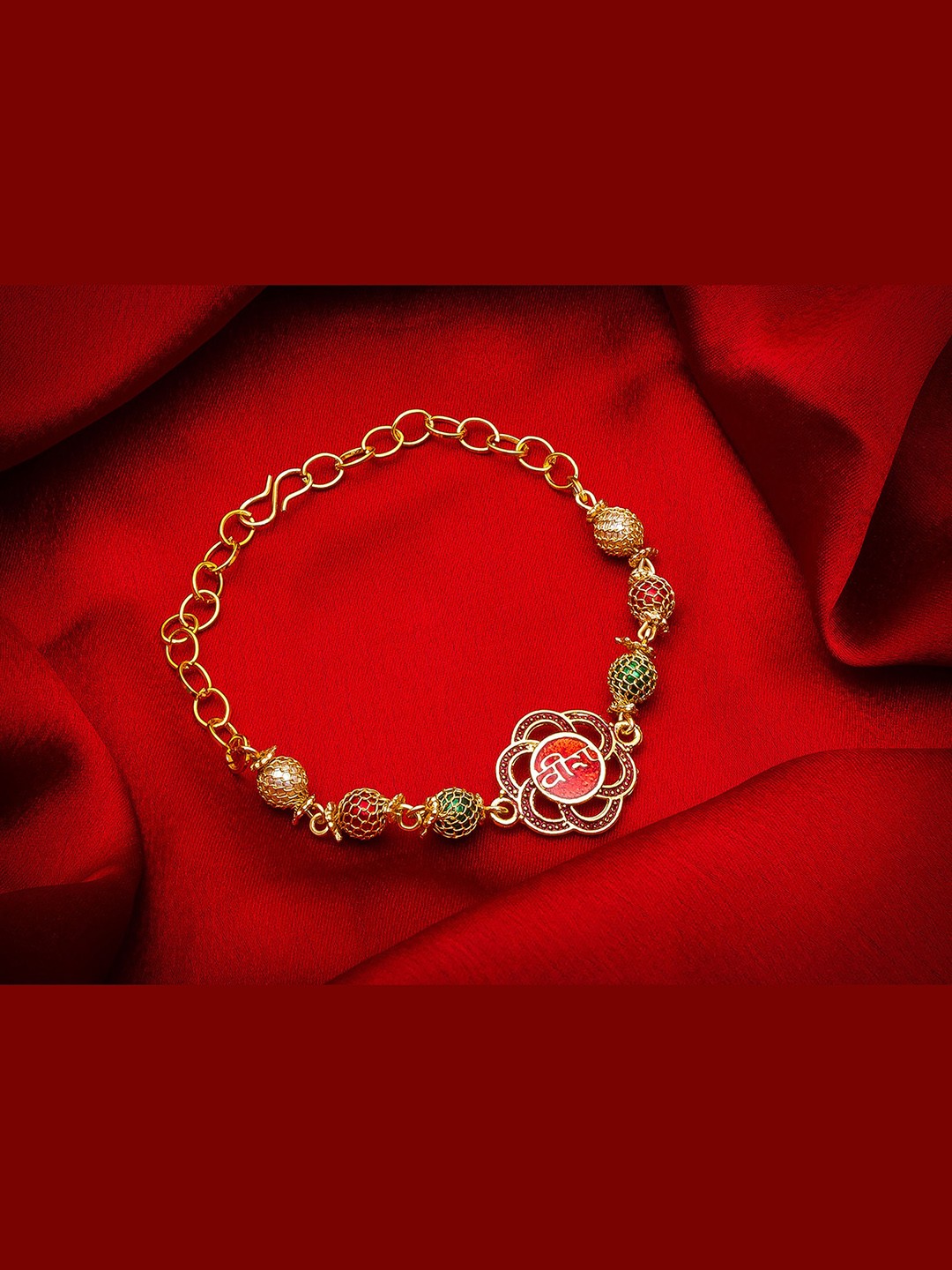 

aadita Men Gold-Colored Stone-Studded Handmade Bracelet Rakhi