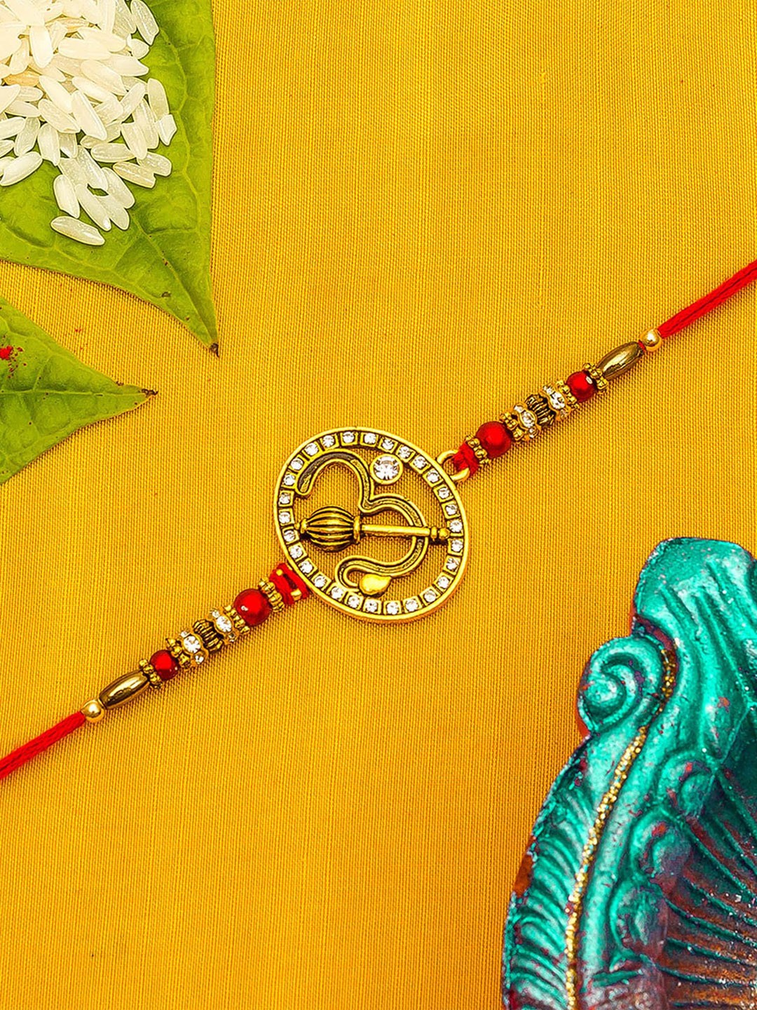

aadita Men Gold-Toned Stone String Handmade Rakhi