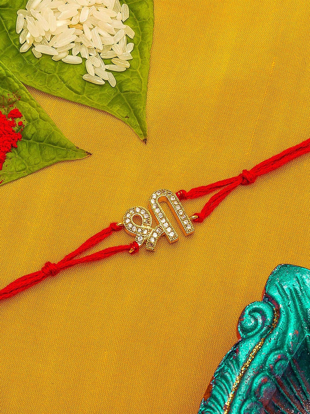 

aadita Men Red & Gold-Toned Stone-Studded Rakhi