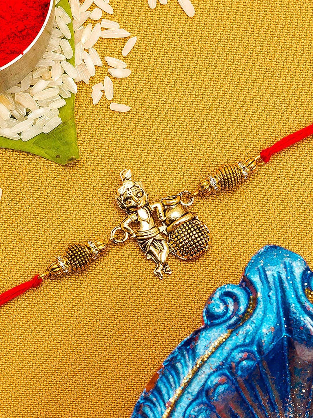 

aadita Men Gold-Colored & Red Stones -Studded Handmade Rakhi