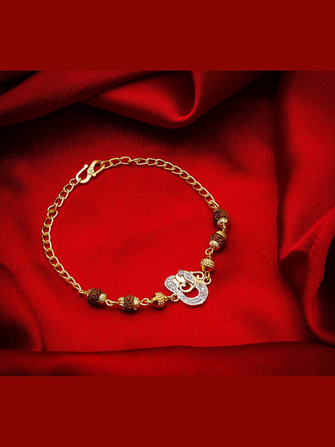 

aadita Men Gold-Toned & White Stone Studded Rakhi