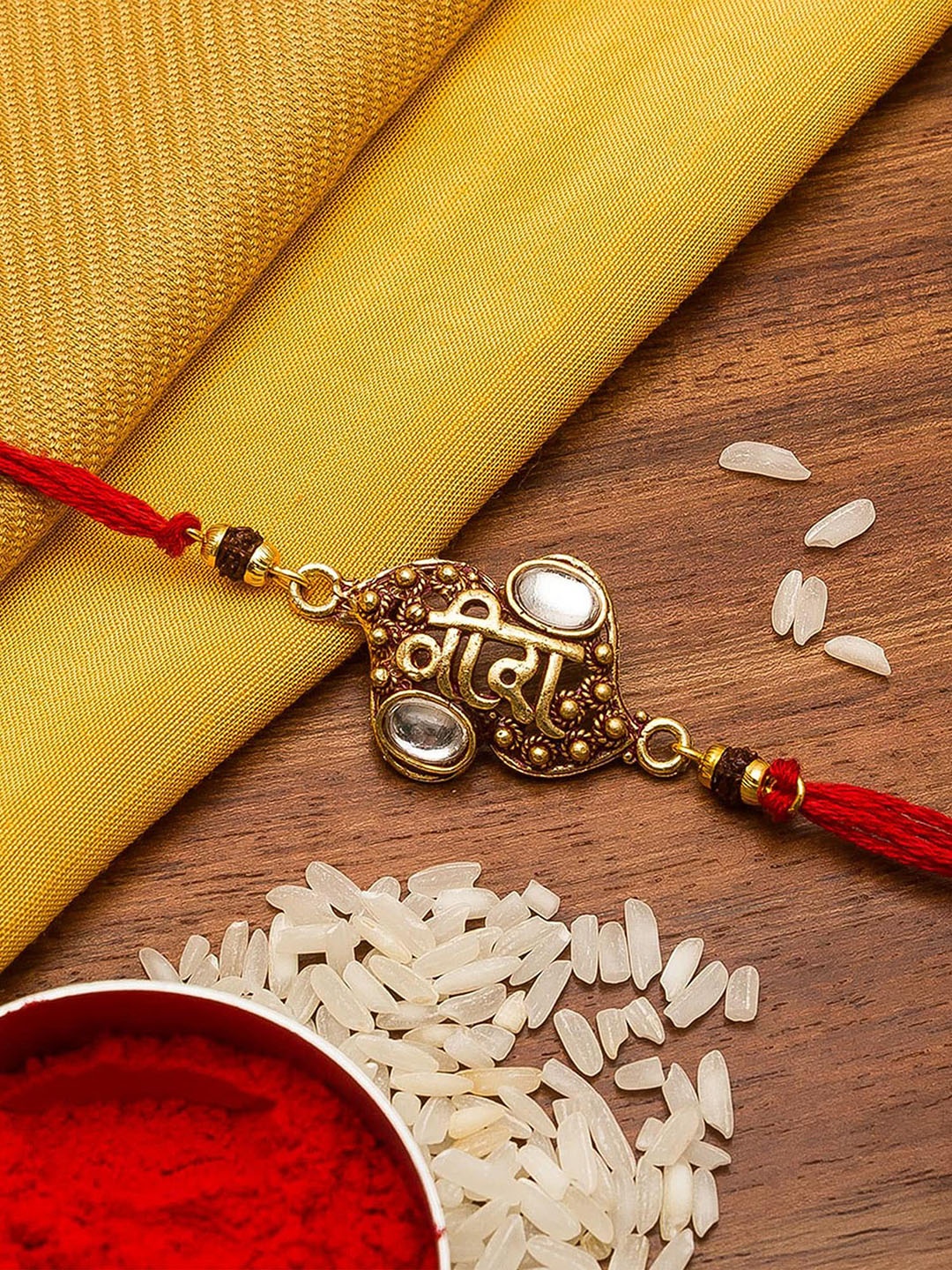 

aadita Men Gold-Toned Stones String Handmade Rakhi