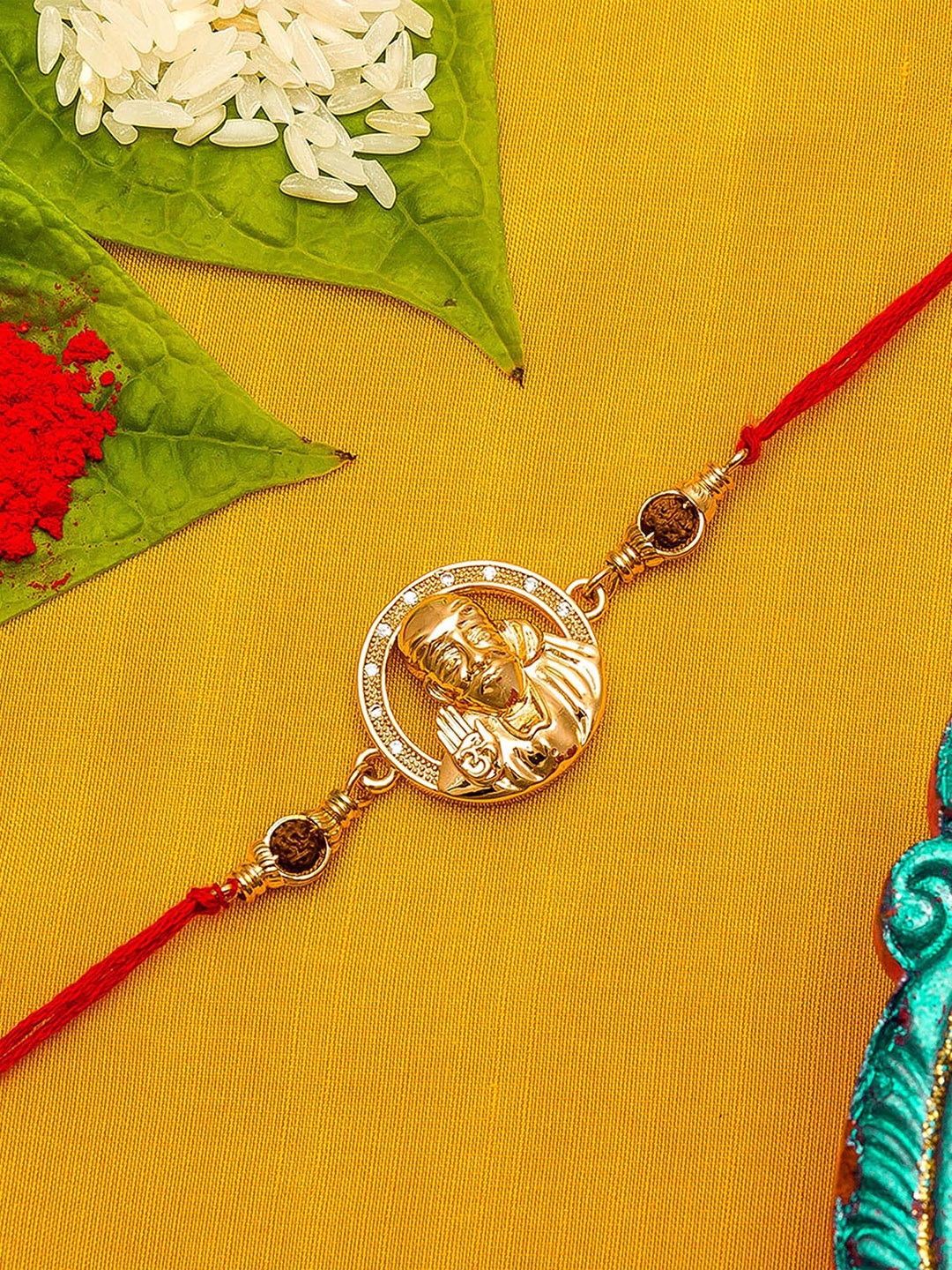 

aadita Men Gold-Toned Sai Baba Studded Rakhi