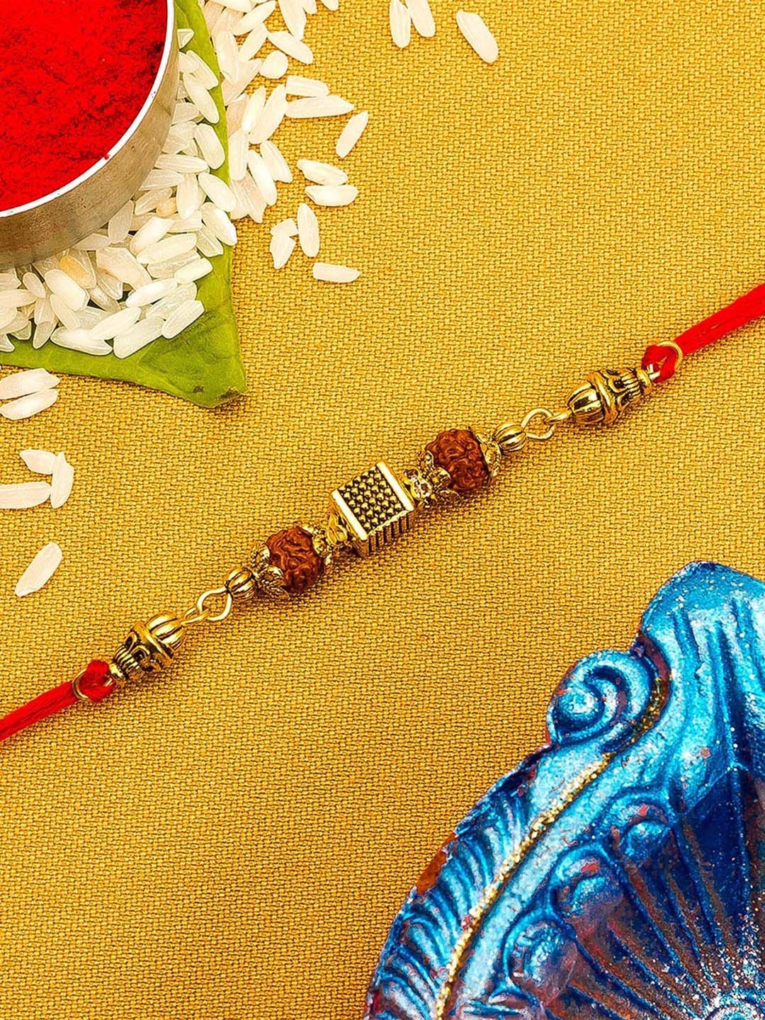 

aadita Men Gold-Toned Stones String Handmade Rakhi