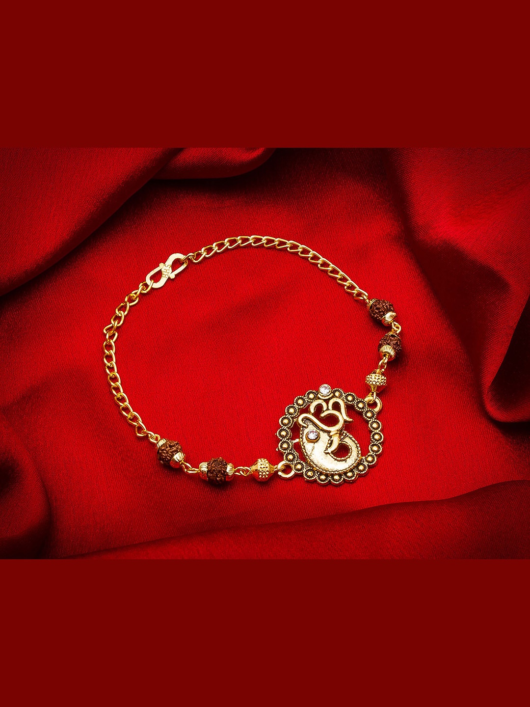 

aadita Men Gold-Toned & White Stone Studded Rakhi