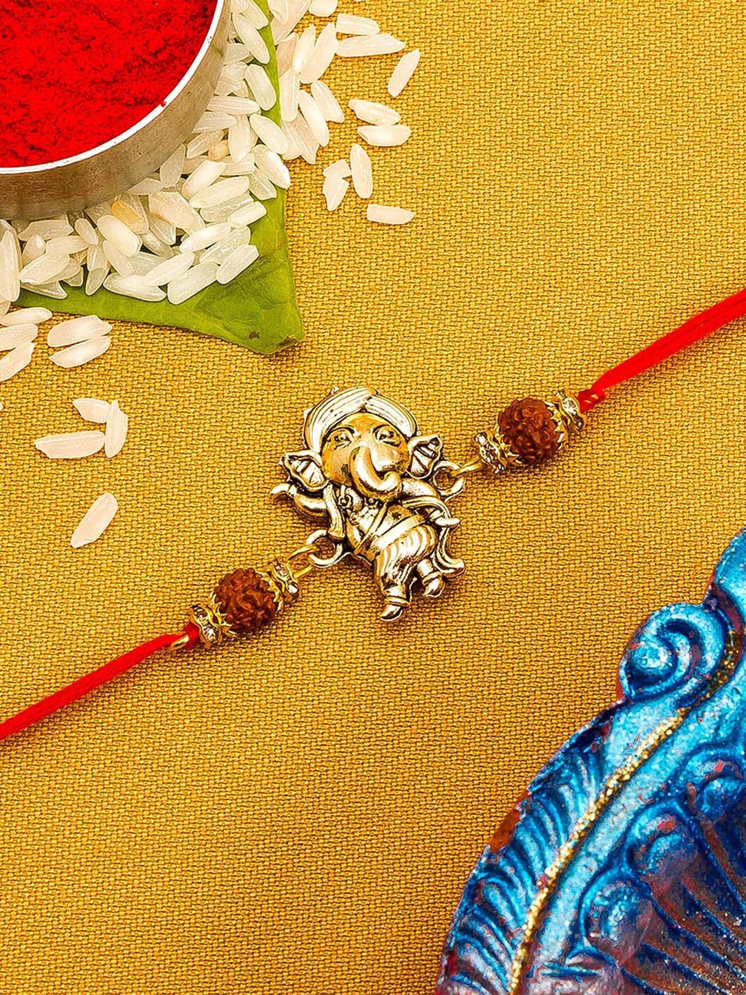 

aadita Men Gold-Toned Stones-Studded Handmade Rakhi