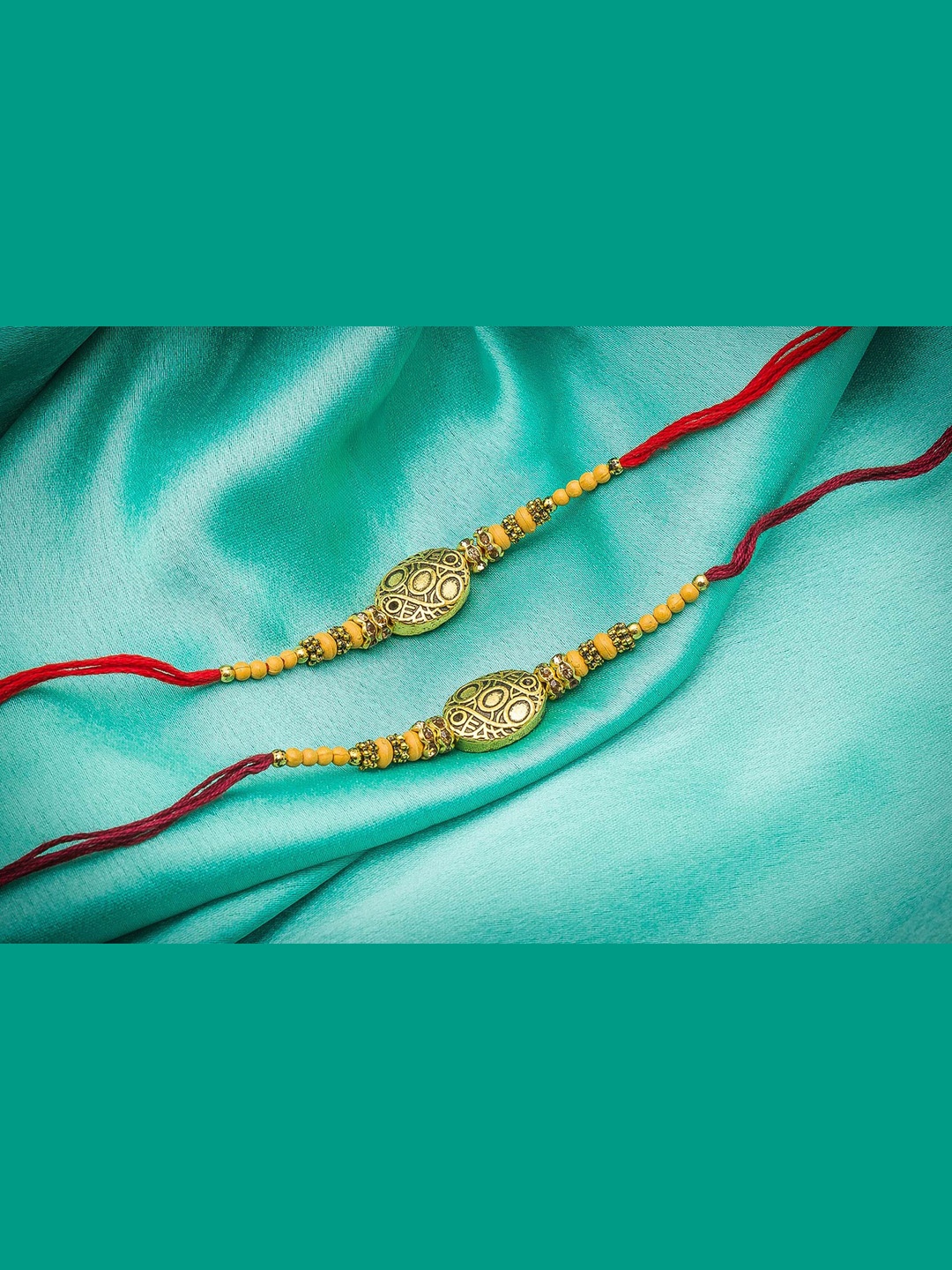 

aadita Set Of 2 Gold-Toned & Red Beaded Rakhi