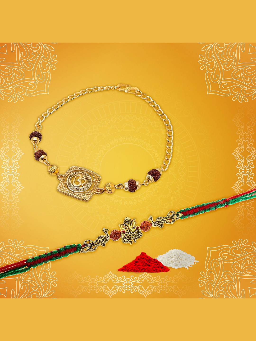 aadita Gold-Toned & Red Bracelet Style Rakhi