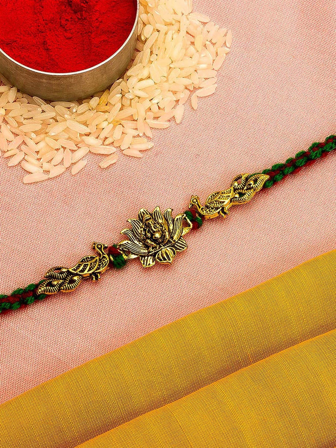 

aadita Men Gold-Toned Stones String Handmade Rakhi