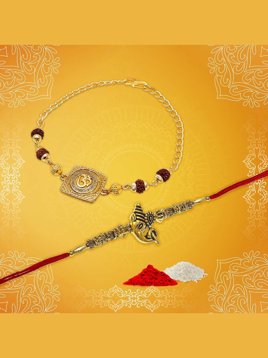 

aadita Gold-Toned Ganesh Om Bhaiya Bhabhi Rakhi