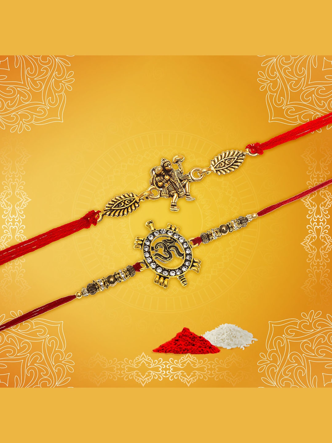 

Aadita Men Set of 2 Gold-Toned Handmade Rakhi With Roli Chawal