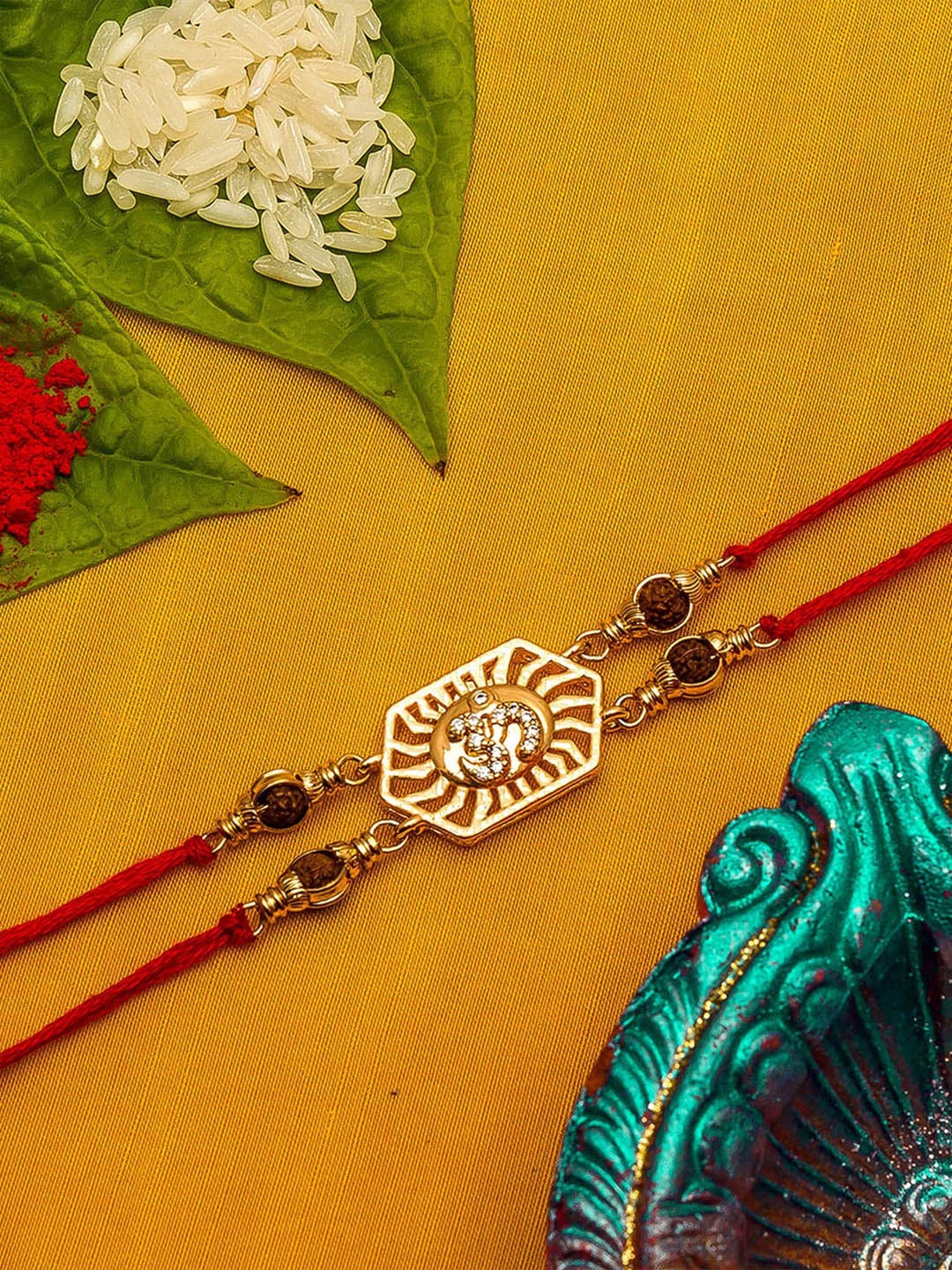 

aadita Men Red & Gold-Toned AD-Studded Rakhi