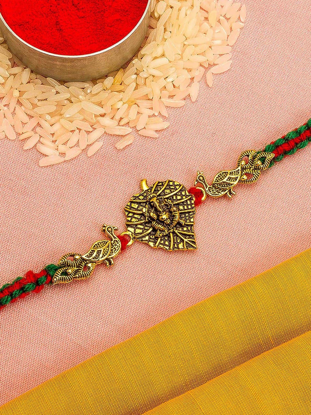 

aadita Gold-Toned Red Stones String Rakhi