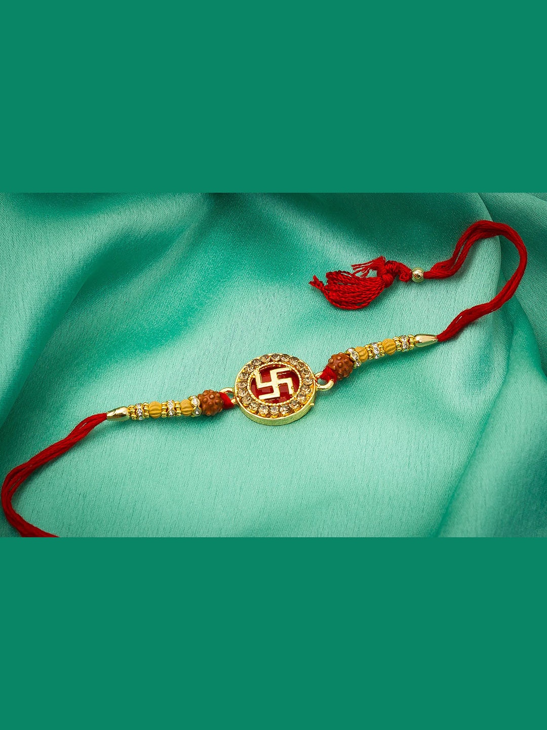 

aadita Men Gold-Toned AD-Studded Swastik Rakhi