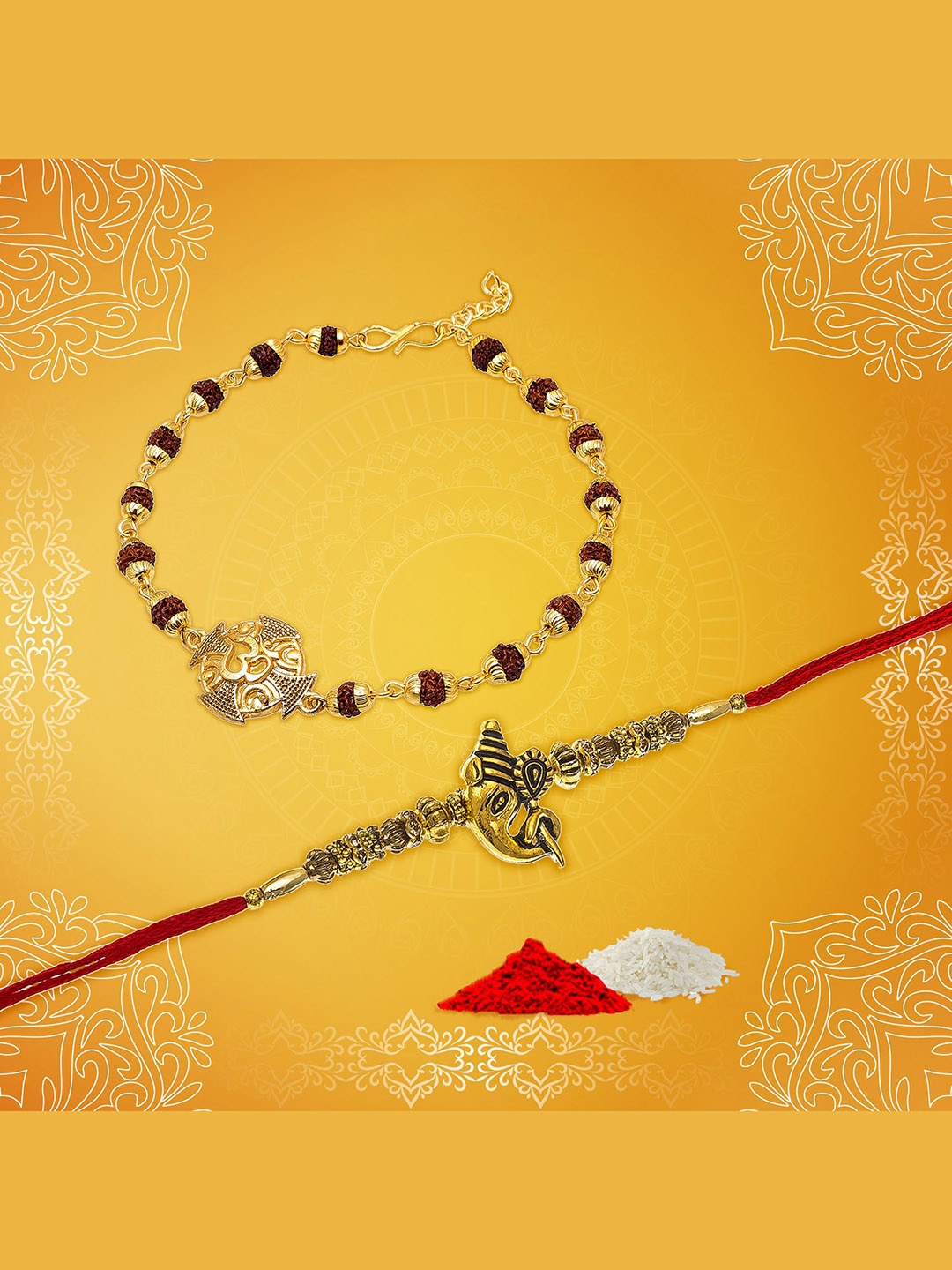 

aadita Men Set Of 2 Gold-Toned Handmade Rakhi
