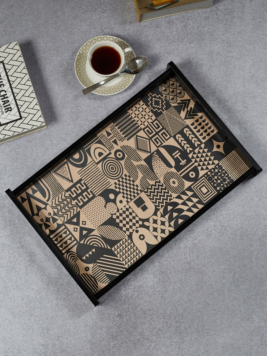

HomeTown Brown & Beige Printed Engineered Wood Trays
