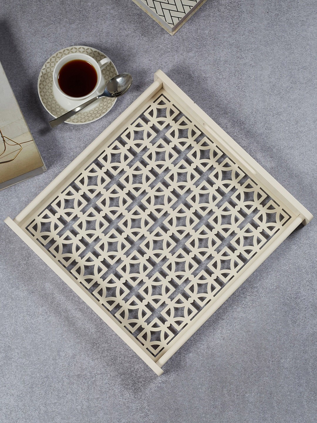 

HomeTown Laser Engineered Wood Cut Tray With Glass Large Square, Multi