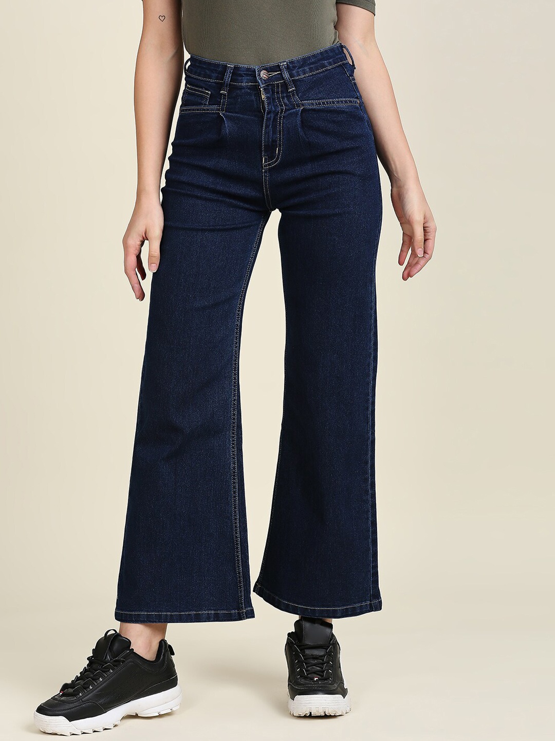 

High Star Women Blue Wide Leg High-Rise Stretchable Jeans