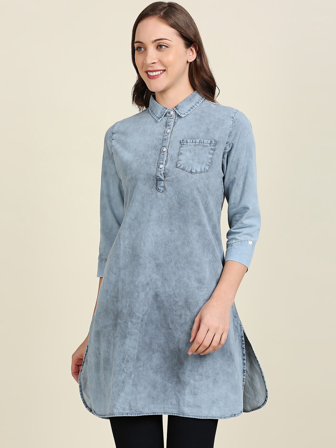 

High Star Women Grey Solid Denim Pathani Kurta