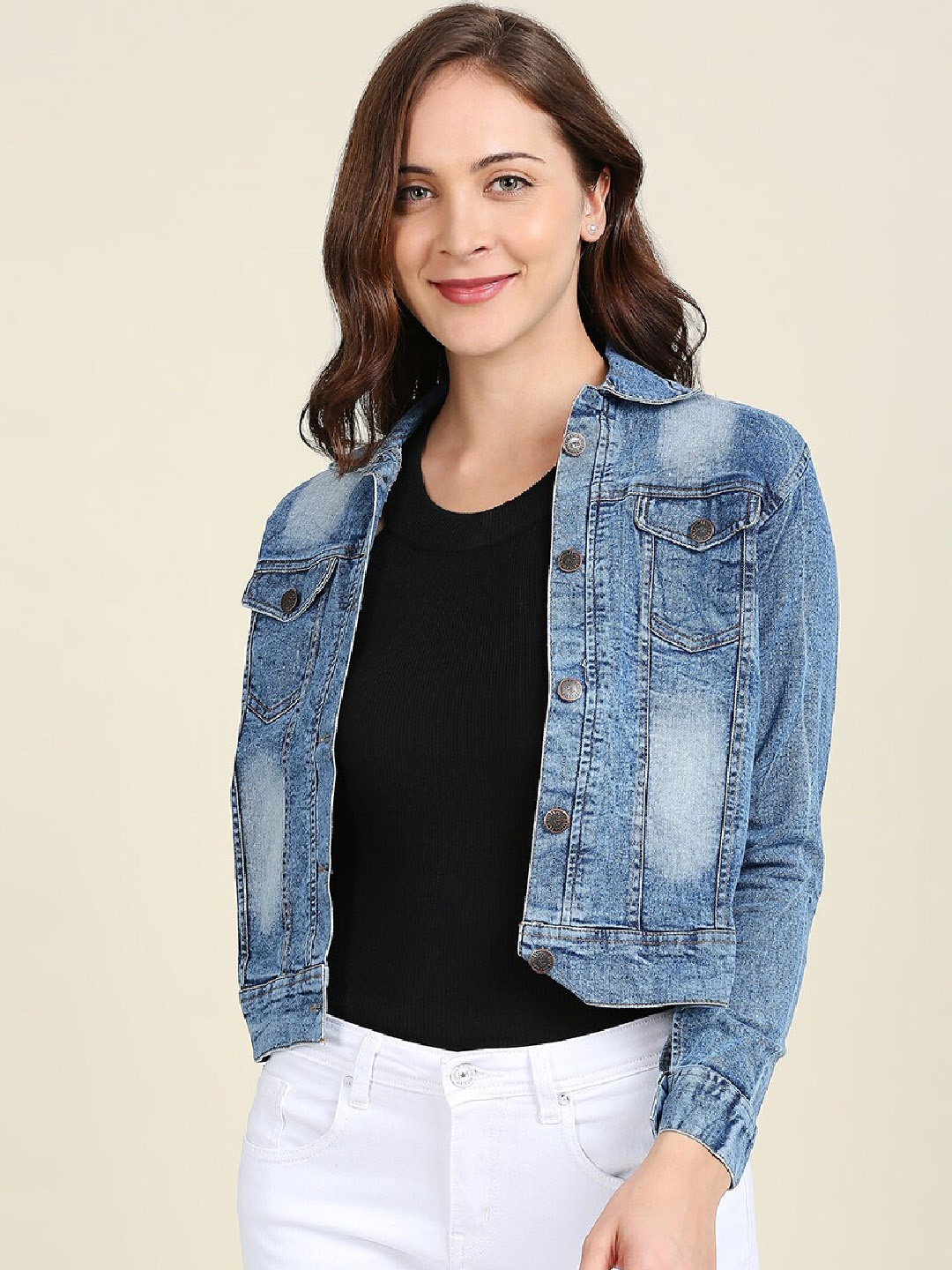 

High Star Women Blue Washed Lightweight Crop Denim Jacket