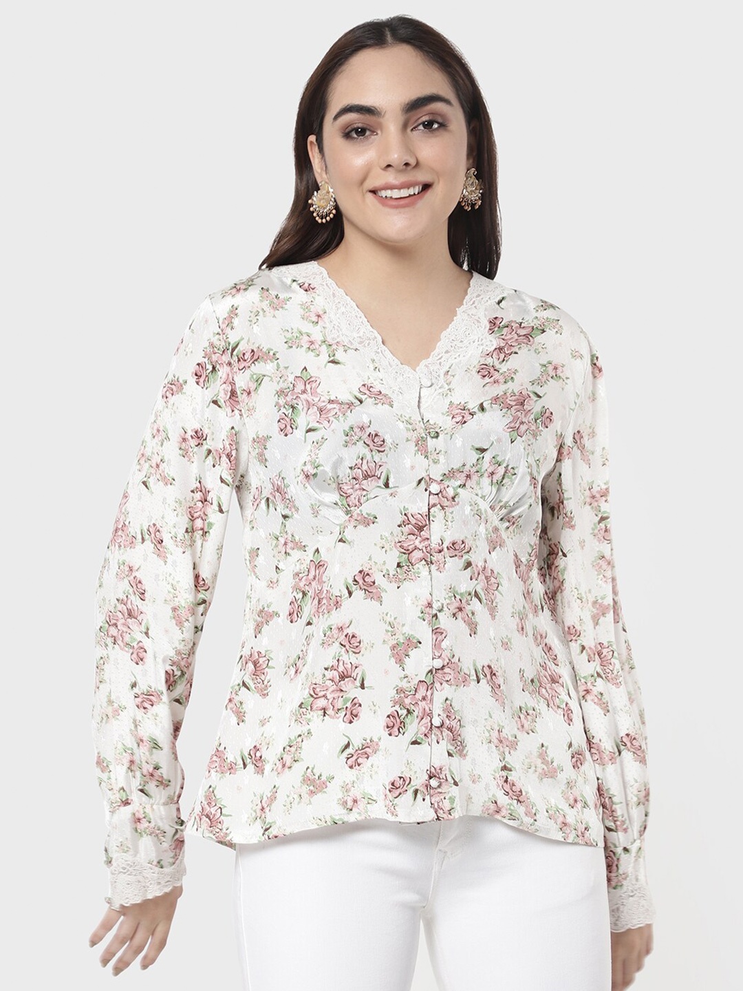 

R&B White Floral Print Top