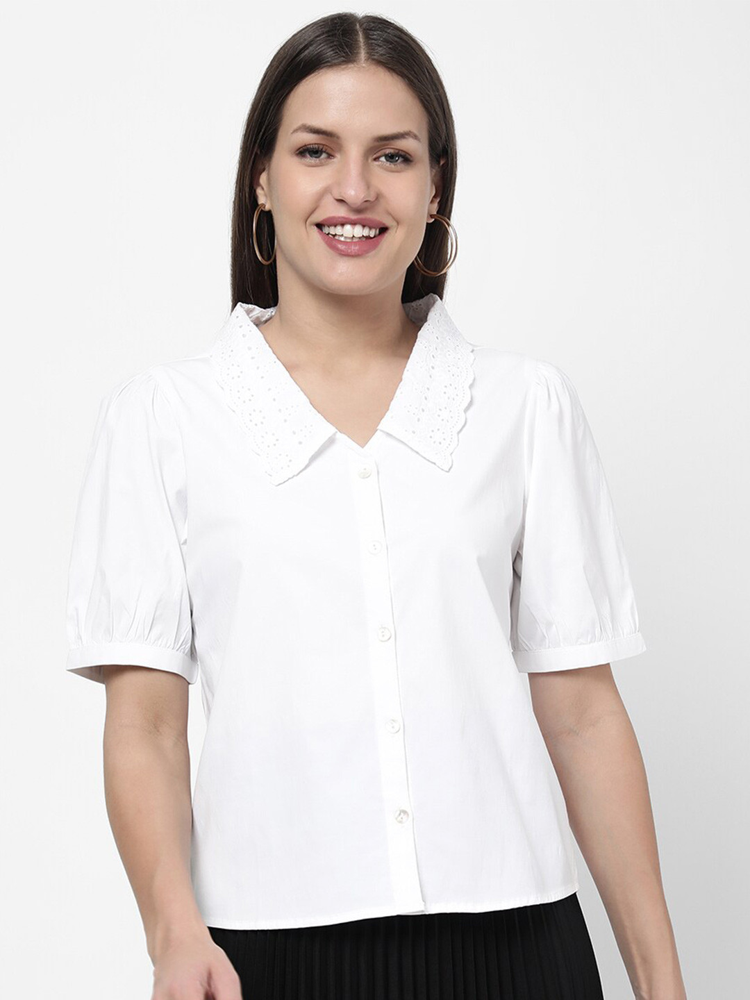 

R&B White & Ghost White Shirt Style Top