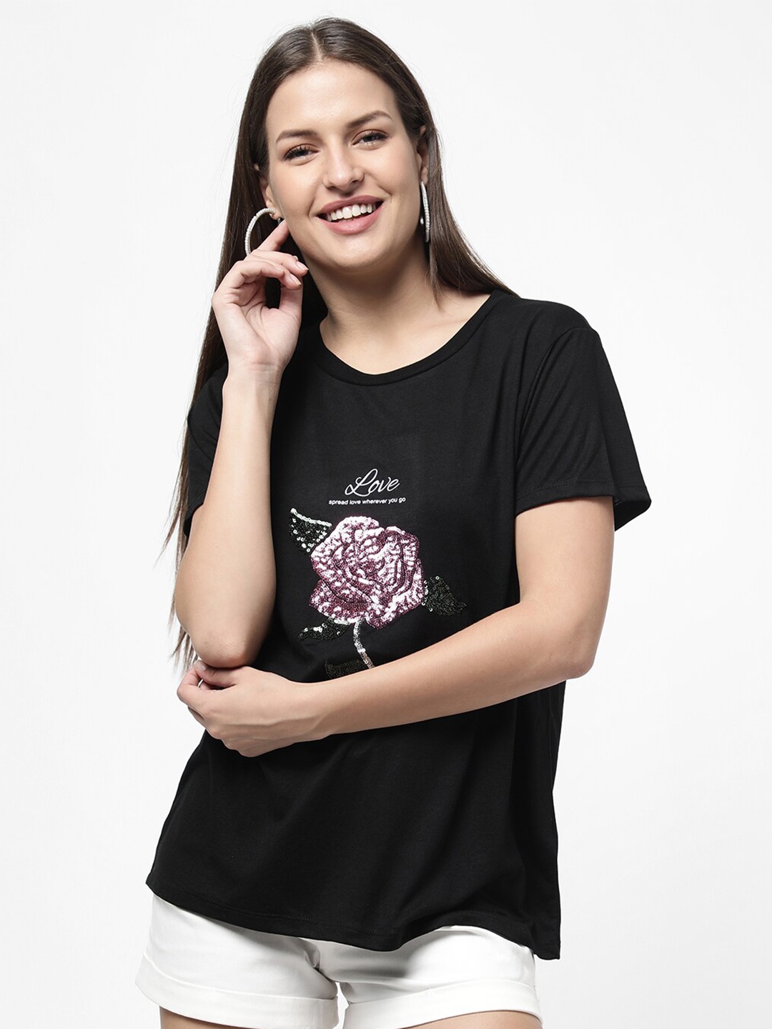 

R&B Black Floral Print Top