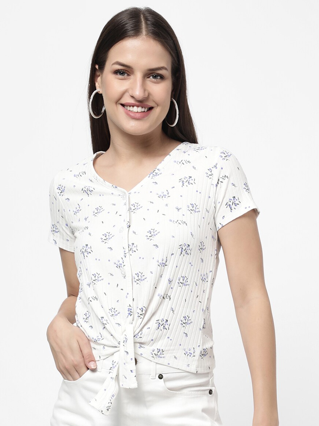 

R&B White & Purple Floral Print Top