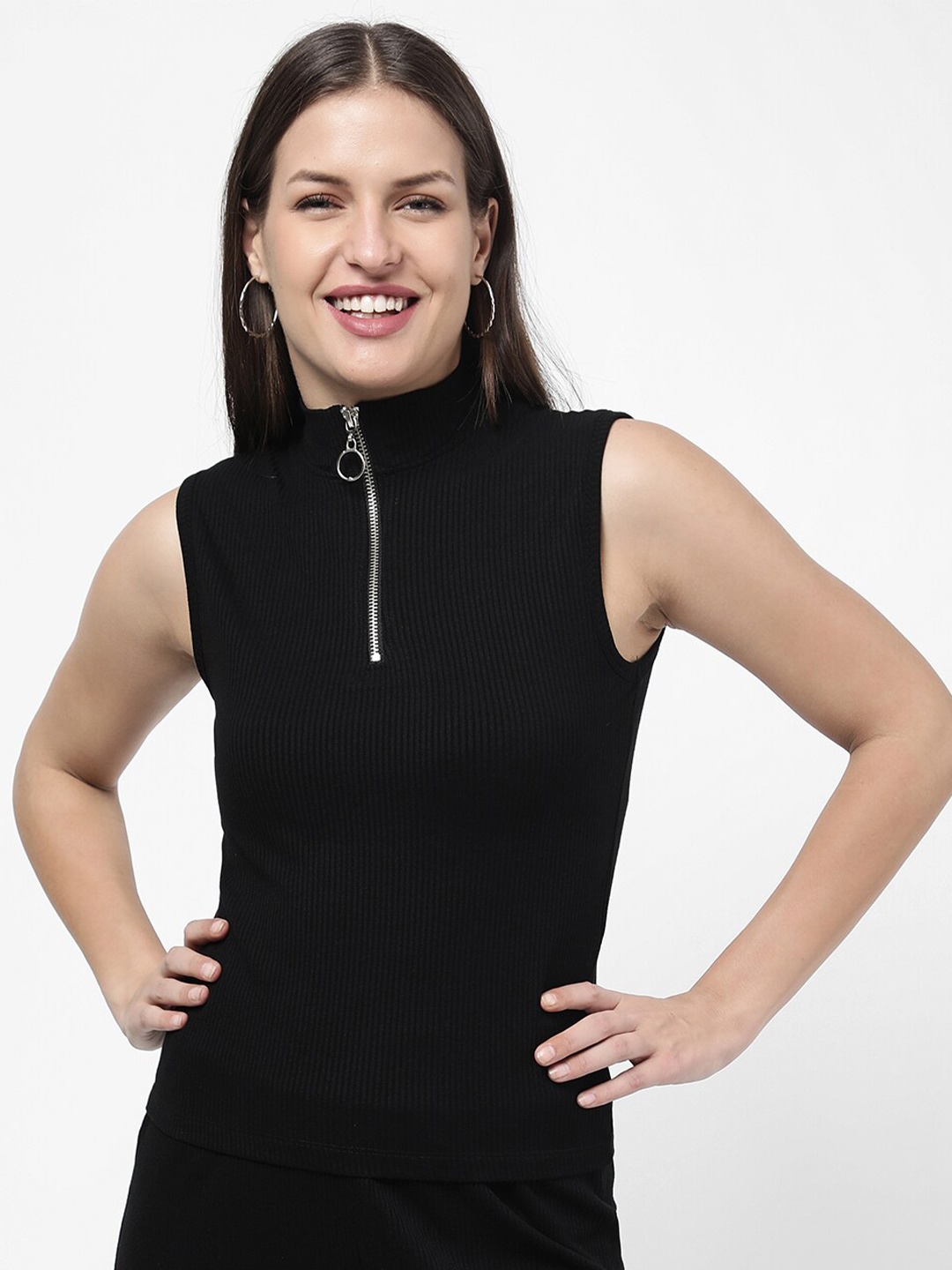 

R&B Women Black Fitted Sleeveless Top