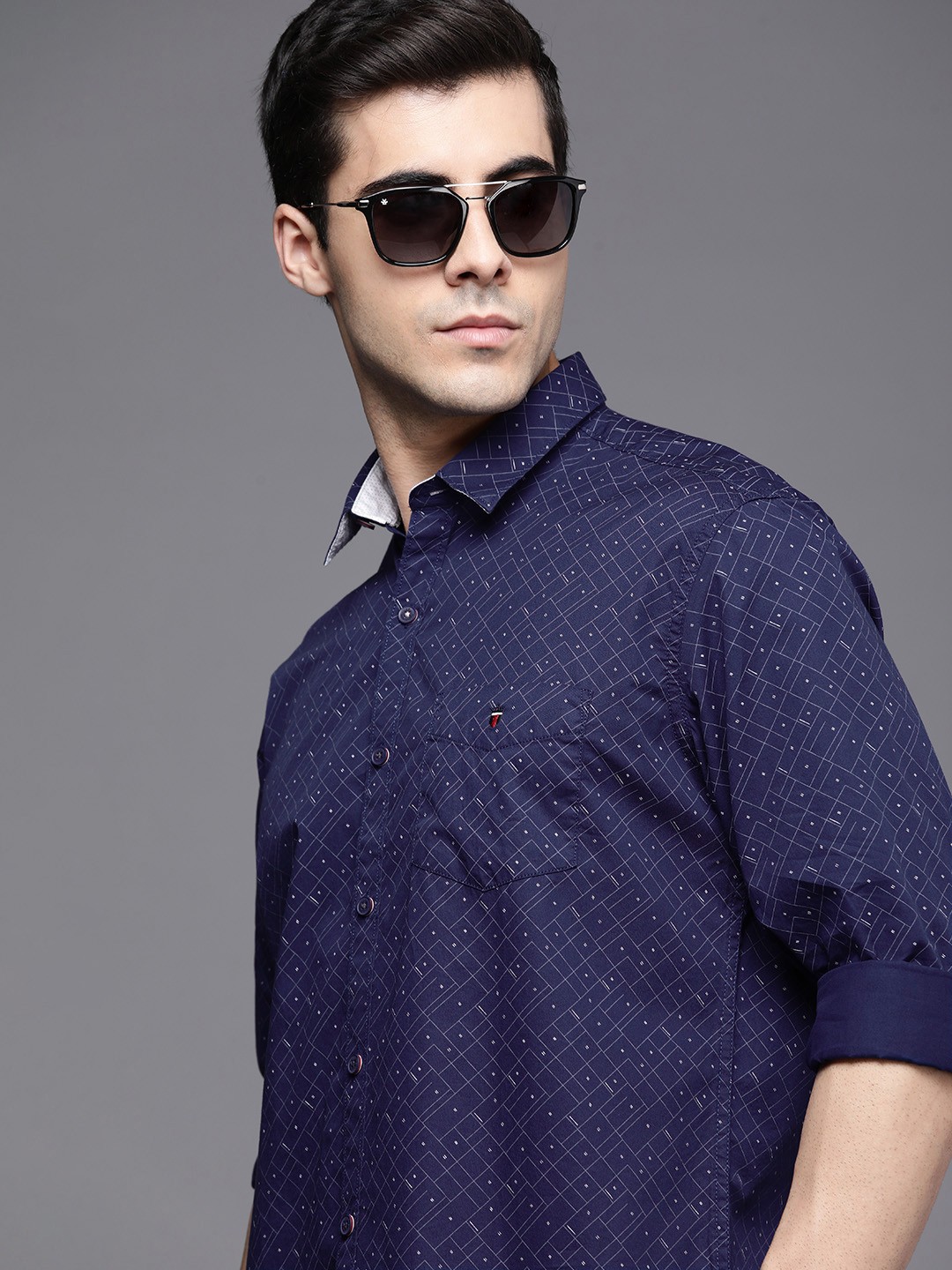 

Louis Philippe Sport Men Navy Blue Slim Fit Printed Pure Cotton Casual Shirt