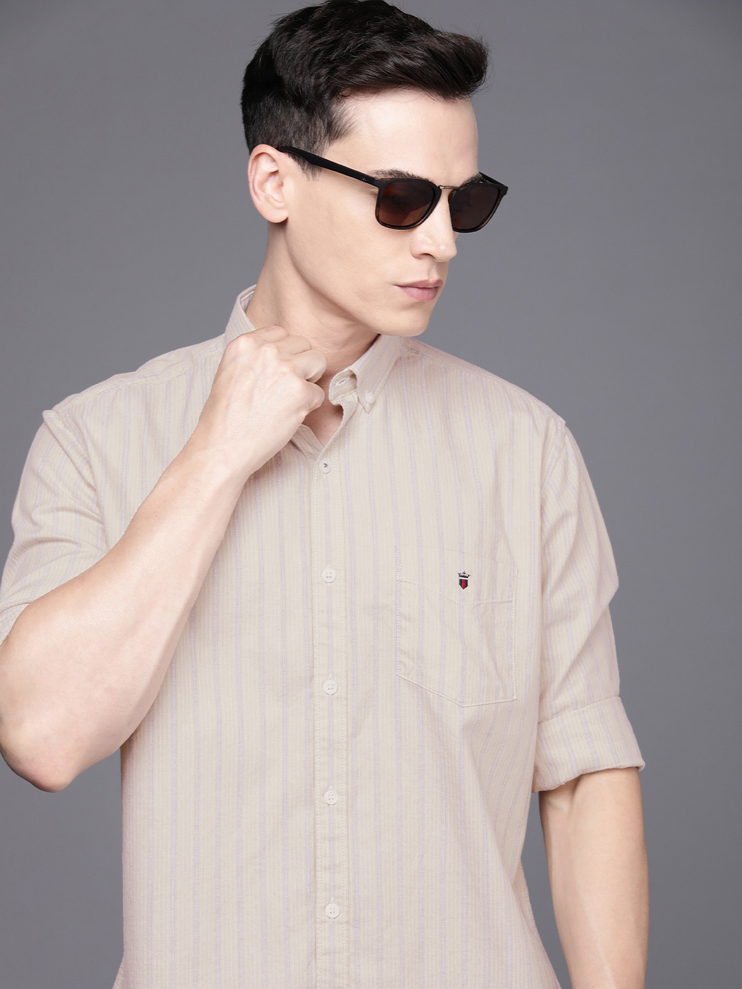 

Louis Philippe Sport Men Beige Slim Fit Striped Casual Shirt