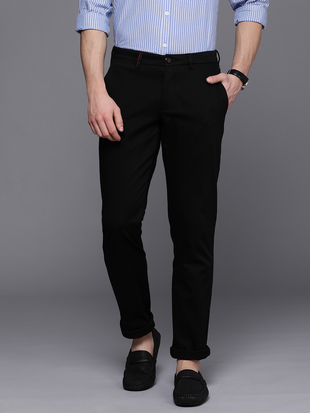 

Louis Philippe Sport Men Black Textured Slim Fit Regular Trousers