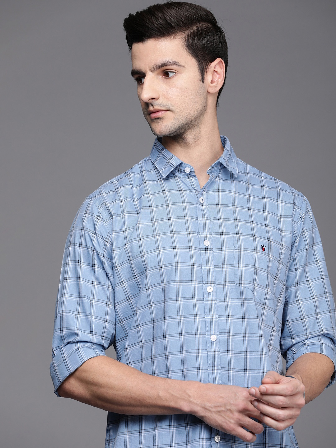 

Louis Philippe Sport Men Blue Slim Fit Grid Tattersall Checked Pure Cotton Casual Shirt