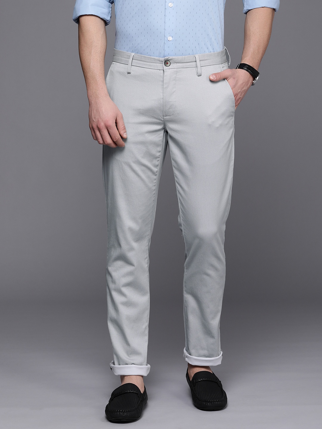 

Louis Philippe Sport Men Grey Textured Slim Fit Regular Trousers
