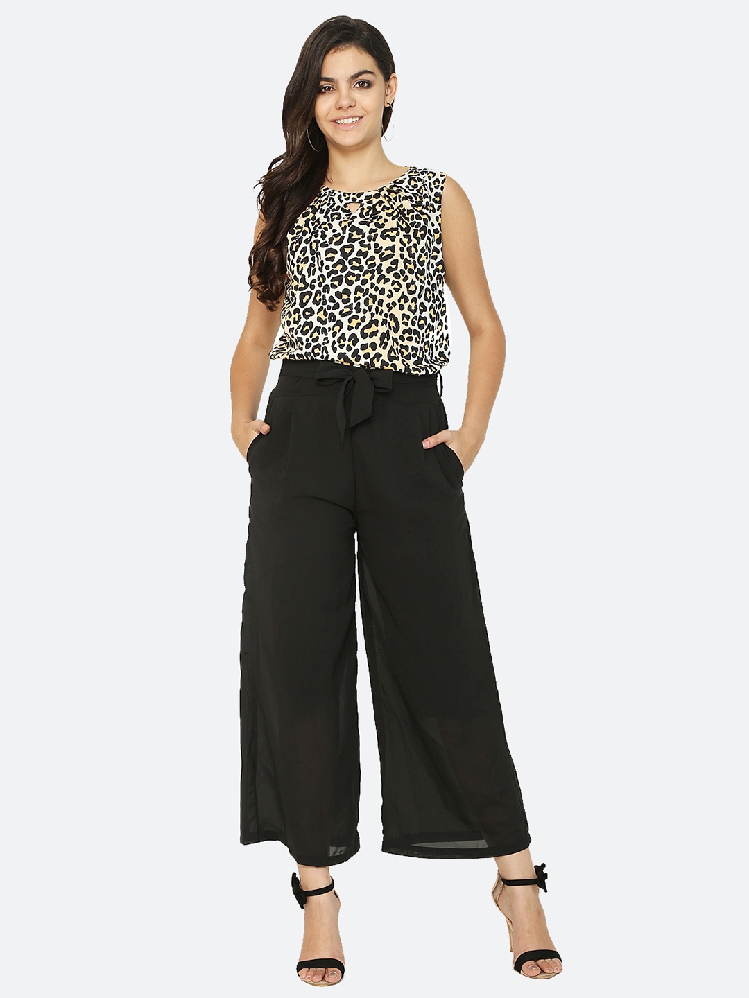 

FRANCLO Black & White Printed Basic Jumpsuit