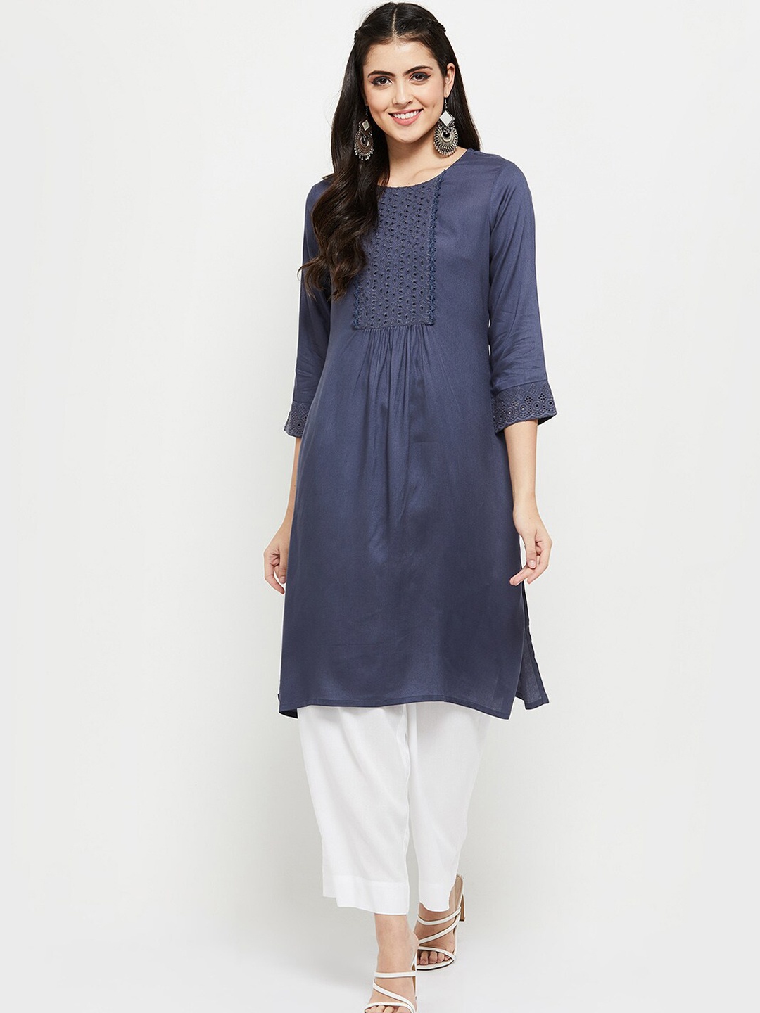 

max Women Blue Solid Kurta