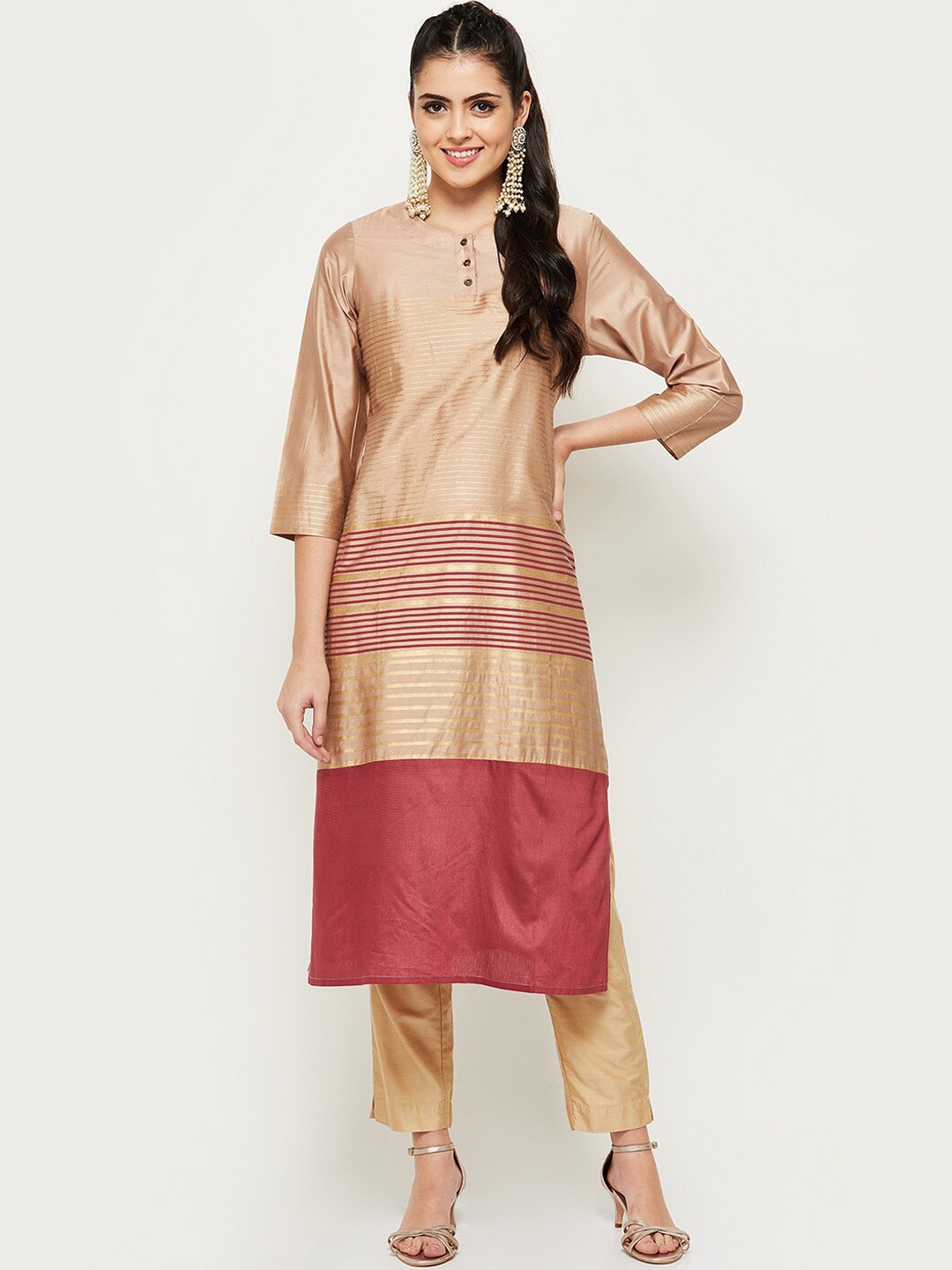 

max Women Beige Striped Kurta